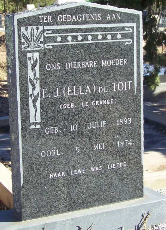 TOIT E.J., du nee LE GRANGE 1893-1974