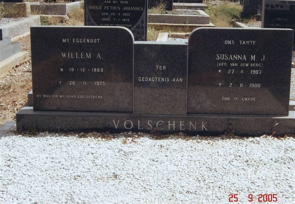 VOLSCHENK Willem A. 1889-1975 &amp; Susanna M.J. VAN DEN BERG 1907-1980