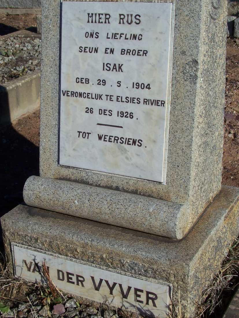 VYVER Isak, van der 1904-1926