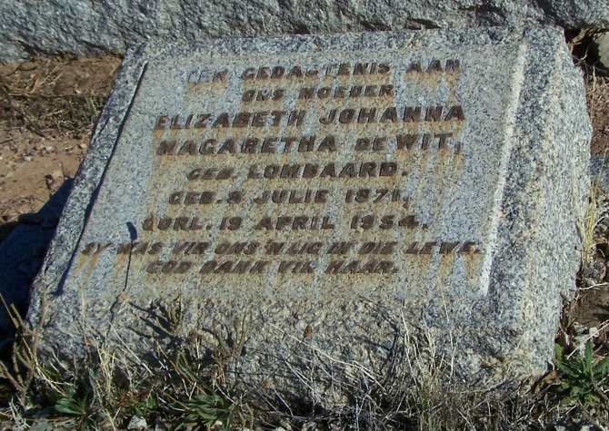 WIT Elizabeth Johanna Magaretha, de nee LOMBAARD 1871-1954