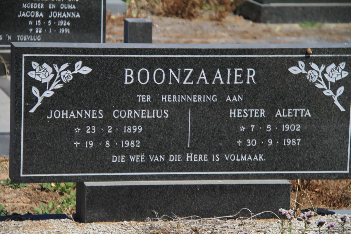 BOONZAAIER Johannes Cornelius 1899-1982 &amp; Hester Aletta 1902-1987
