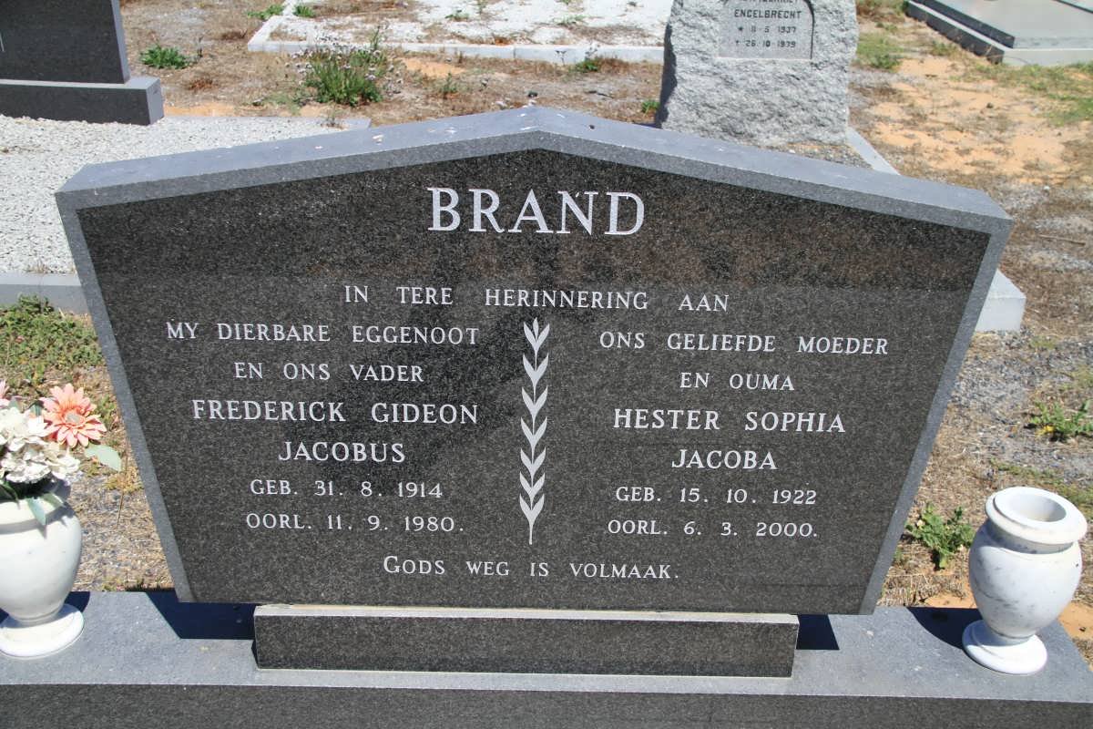 BRAND Frederick Gideon Jacobus 1914-1980 &amp; Hester Sophia Jacoba 1922-2000