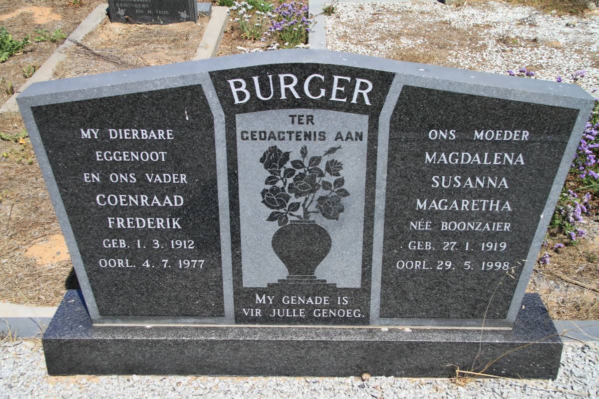 BURGER Coenraad Frederik 1912-1977 &amp; Magdalena Susanna Magaretha BOONZAIER 1919-1998