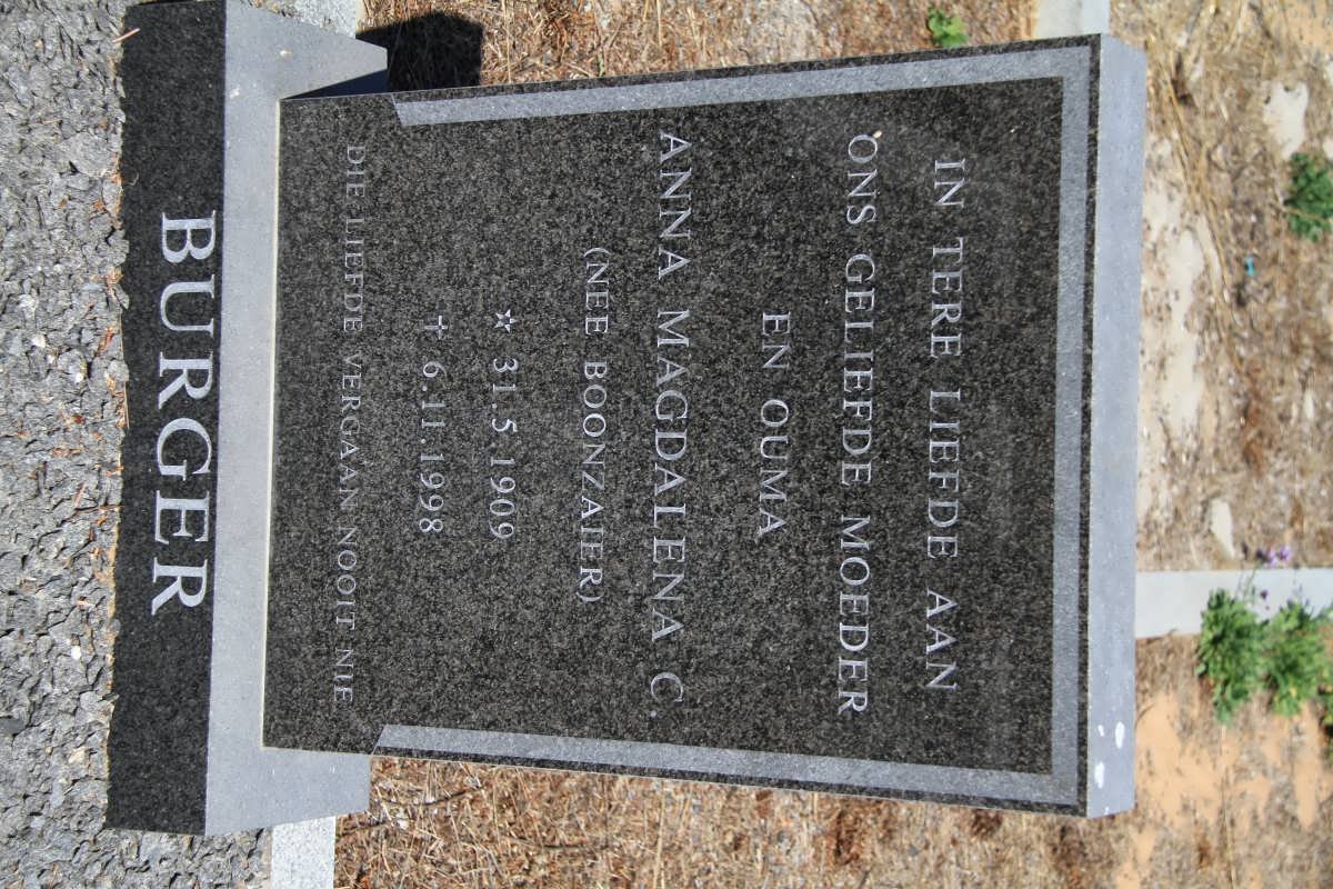 BURGER Anna Magdalena C. nee BOONZAIER 1909-1998