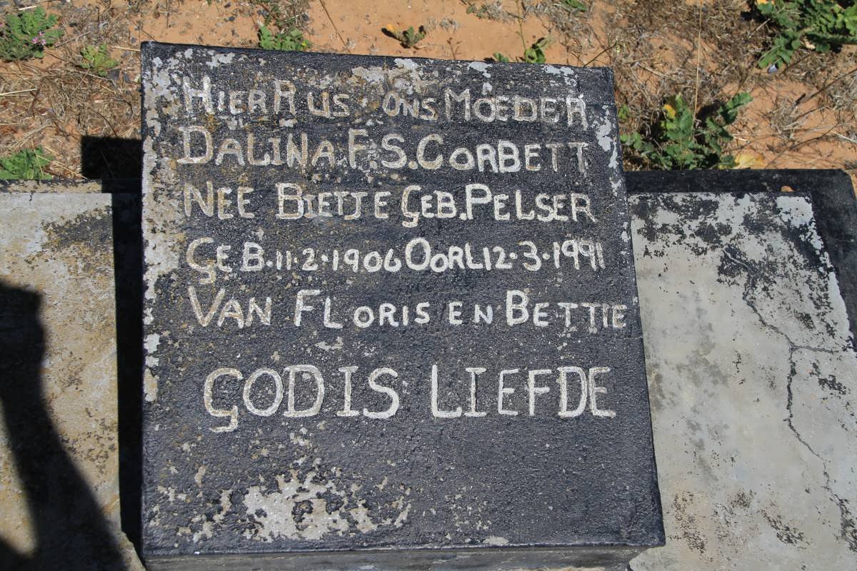 CORBETT Dalina F.S. formerly BIETJE nee PELSER 1906-1991