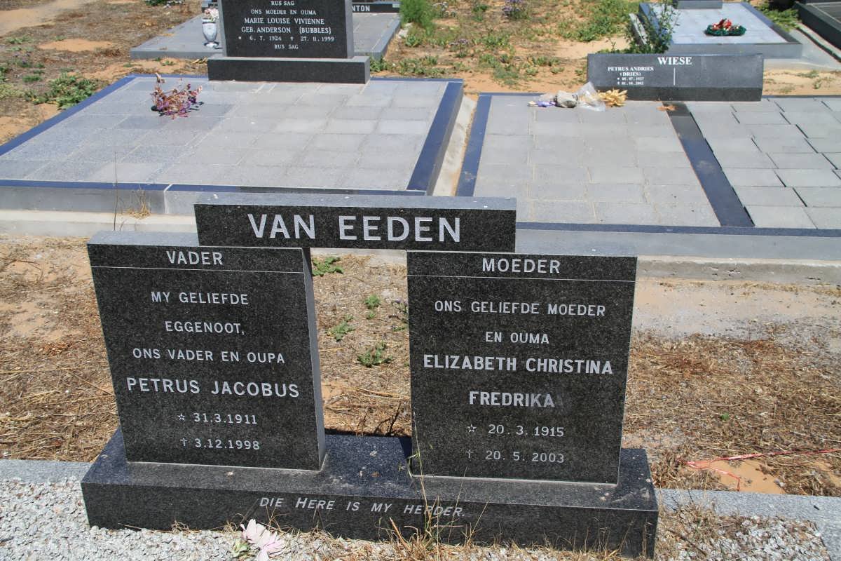 EEDEN Petrus Jacobus, van 1911-1998 &amp; Elizabeth Christina Fredrika 1915-2003