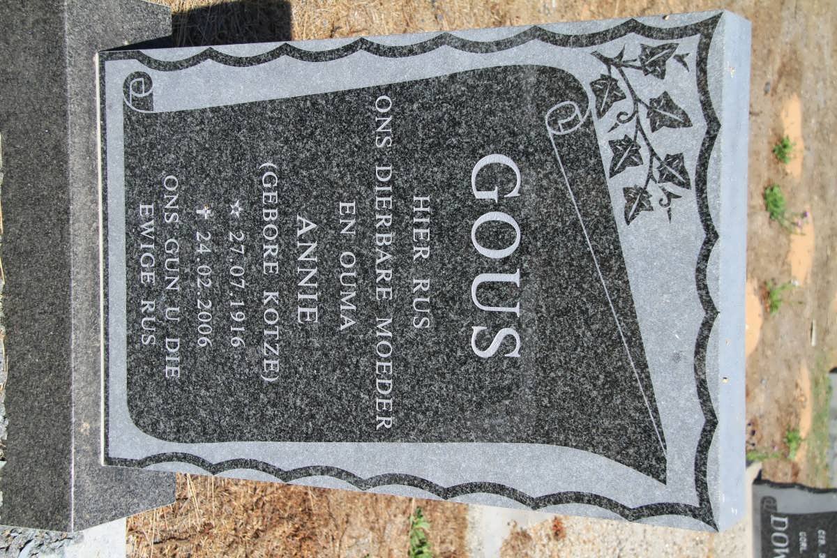 GOUS Annie nee KOTZE 1916-2006