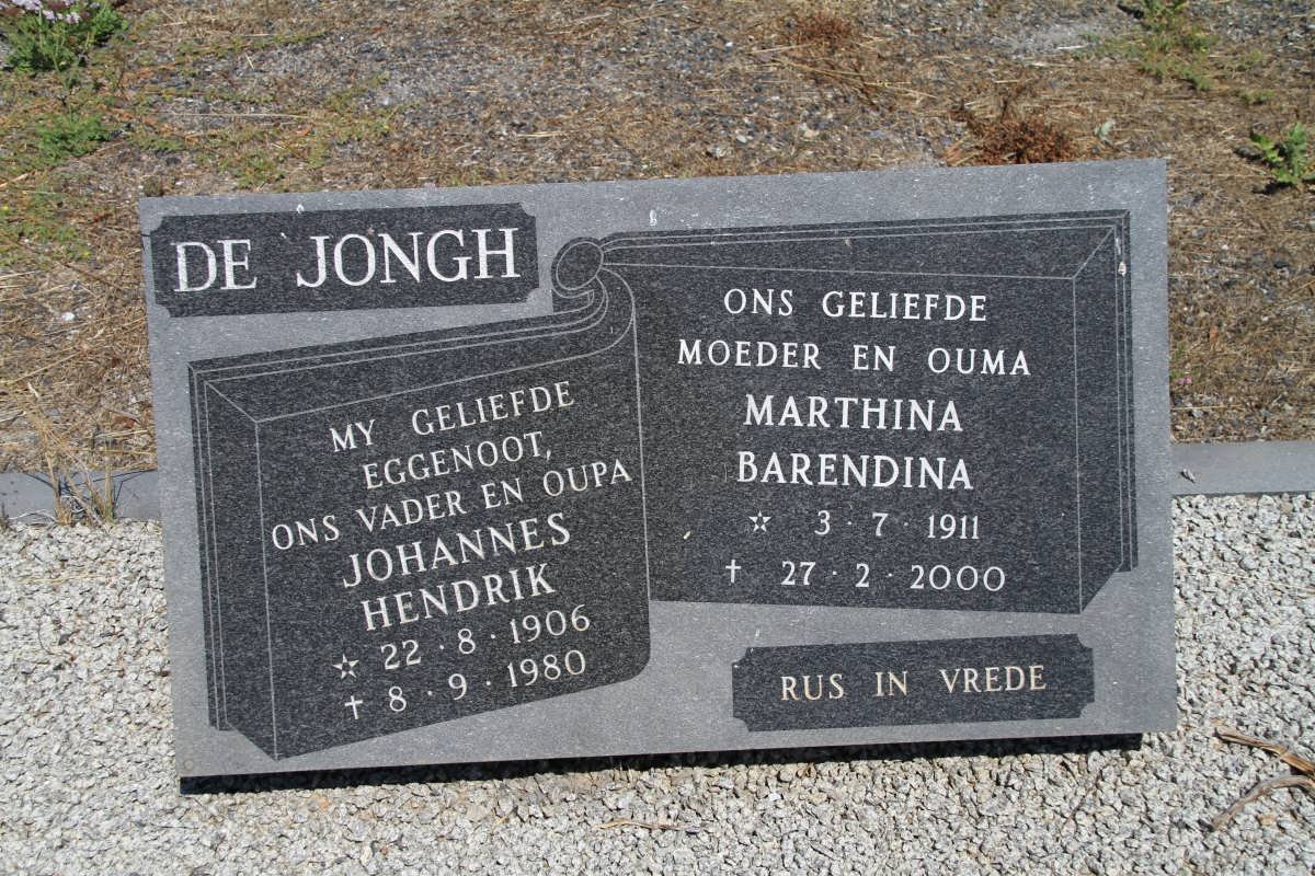 JONGH Johannes Hendrik, de 1906-1980 &amp; Marthina Barendina 1911-2000