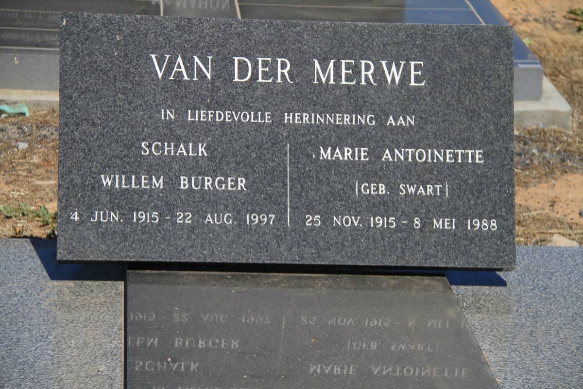 MERWE Schalk Willem Burger, van der 1915-1997 &amp; Marie Antoinette SWART 1915-1988