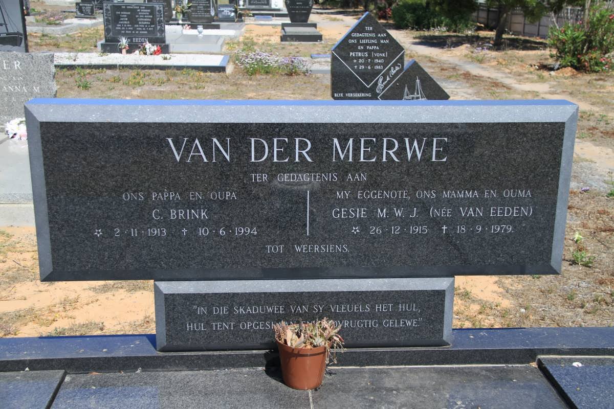 MERWE C. Brink, van der 1913-1994 &amp; Gesie M.W.J. VAN EEDEN 1915-1979