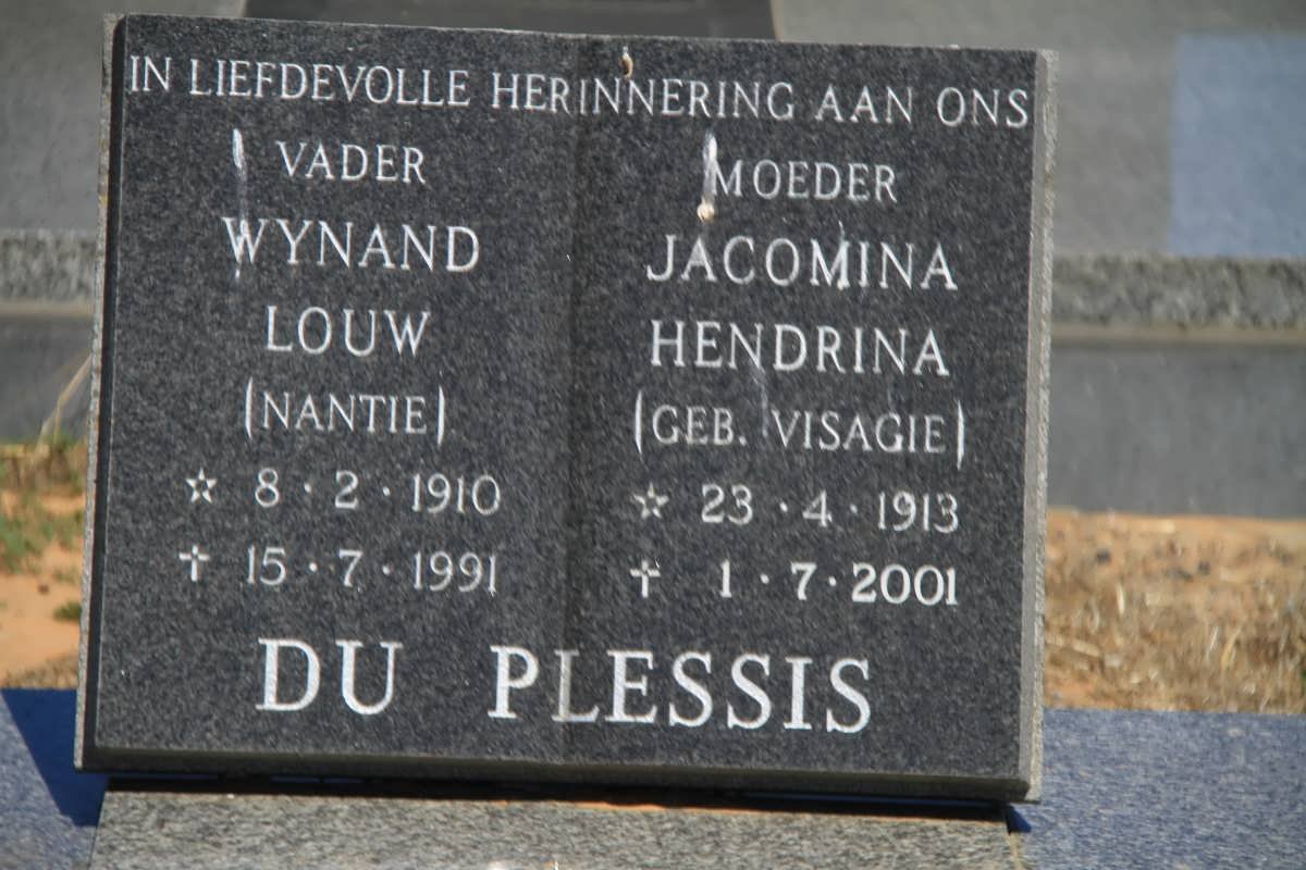 PLESSIS Wynand Louw, du 1910-1991 &amp; Jacomina Hendrina VISAGIE 1913-2001
