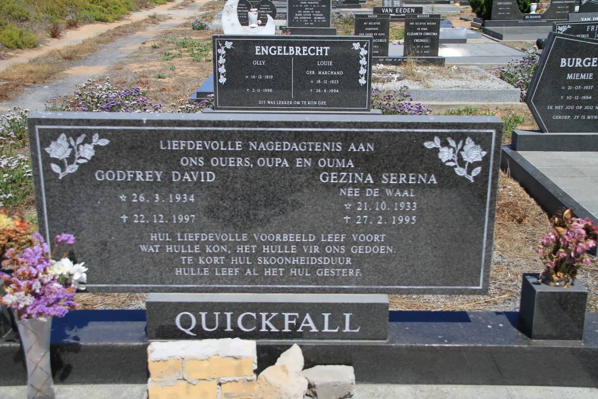 QUICKFALL Godfrey David 1934-1997 &amp; Gezina Serena DE WAAL 1933-1995