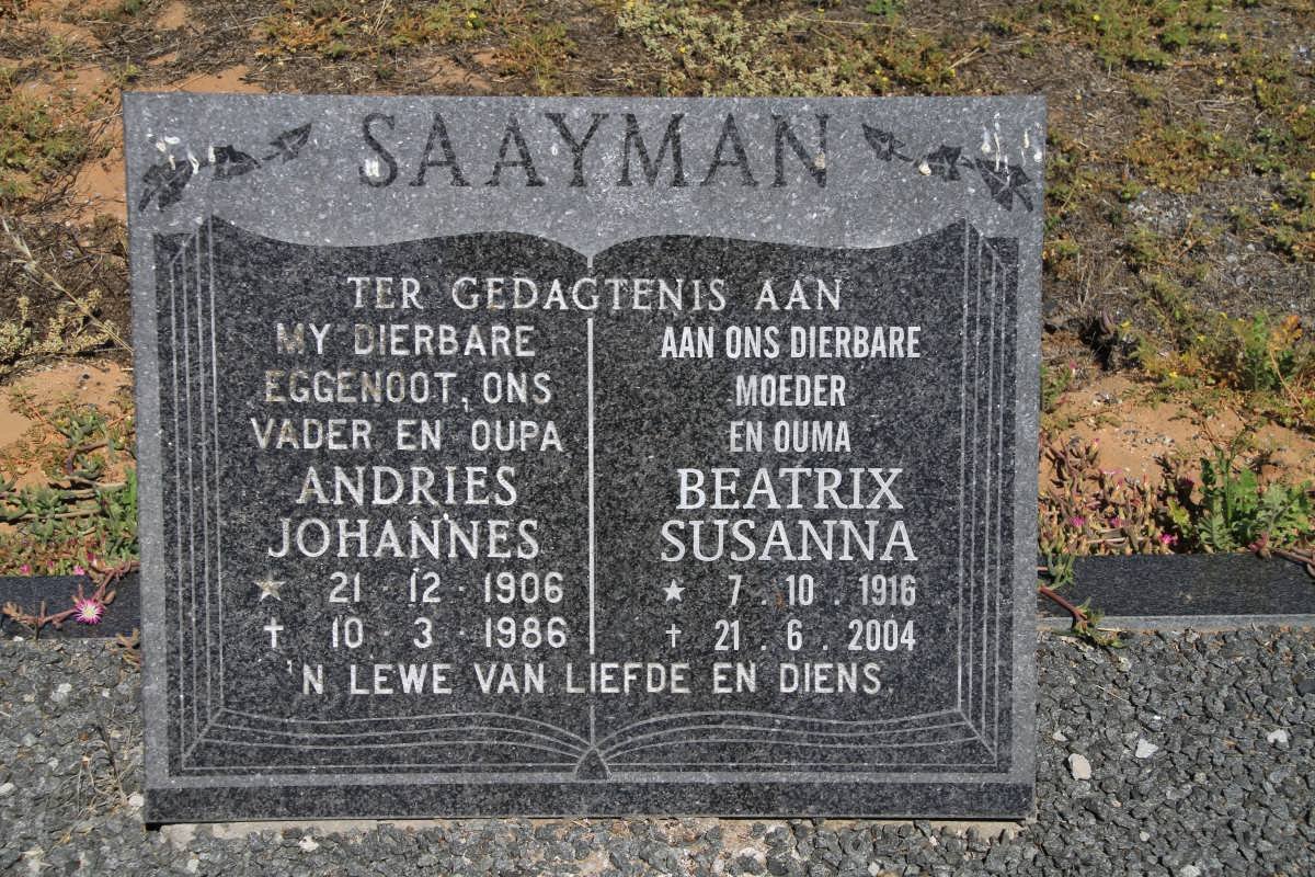SAAYMAN Andries Johannes 1906-1986 &amp; Beatrix Susanna 1916-2004