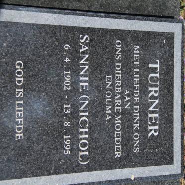 TURNER Sannie nee NICHOL 1902-1995