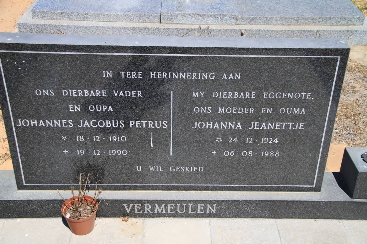 VERMEULEN Johannes Jacobus Petrus 1910-1991 &amp; Johanna Jeanettje 1924-1988