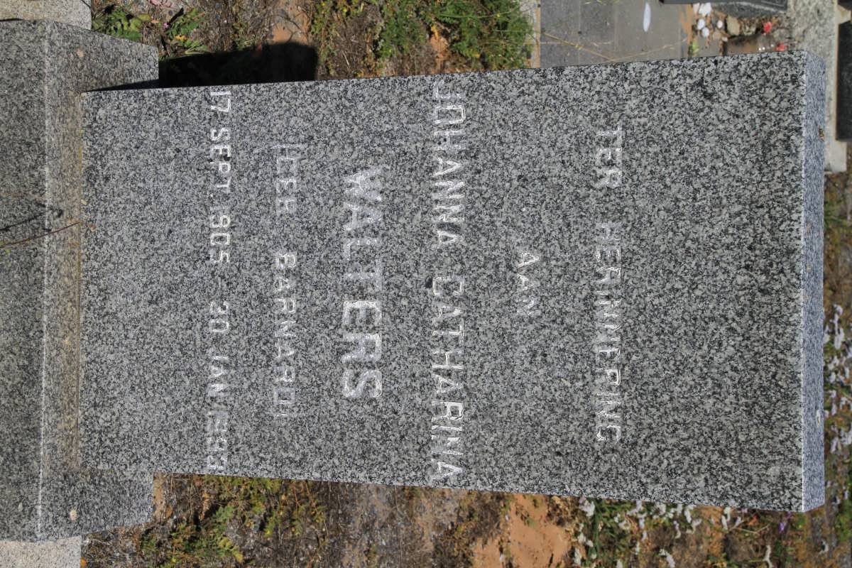 WALTERS Johanna Catharina nee BARNARD 1905-1993