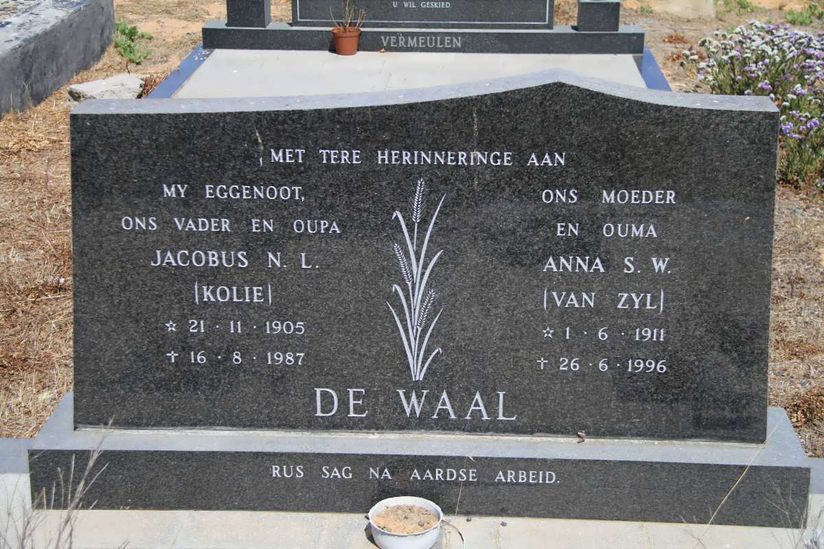 WAAL Jacobus N.L., de 1905-1987 &amp; Anna S.W. VAN ZYL 1911-1996