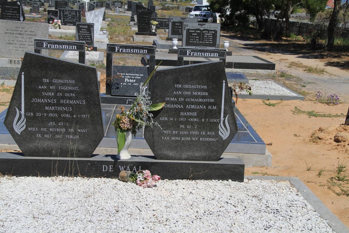 WAAL Johannes Hermanus Marthinus, de 1909-1977 &amp; Johanna Adriana H.M. 1915-2007