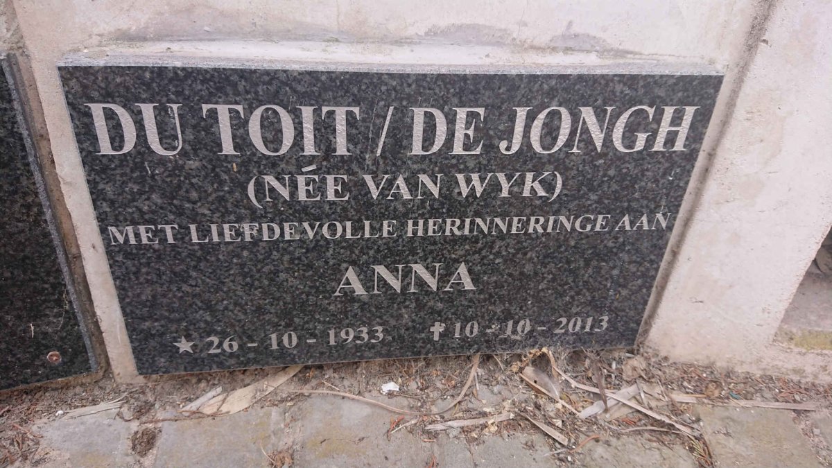 JONGH Anna, de ook DU TOIT nee VAN WYK 1933-2013
