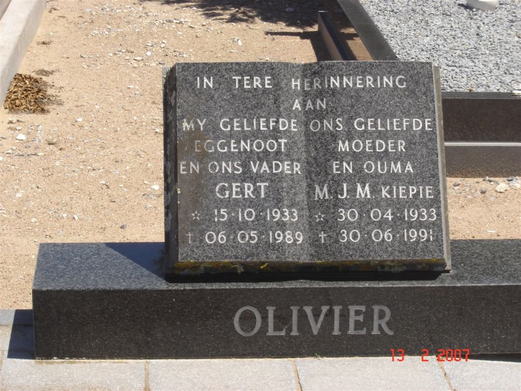OLIVIER Gert 1933-1989 &amp; M.J.M. 1933-1991