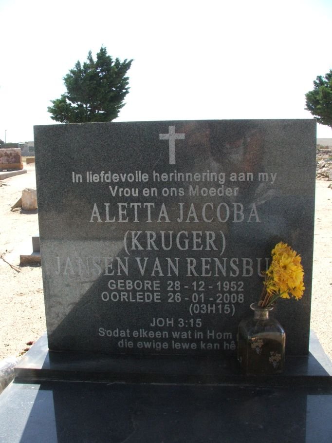 RENSBURG Aletta Jacoba, Jansen van nee KRUGER 1952-2008