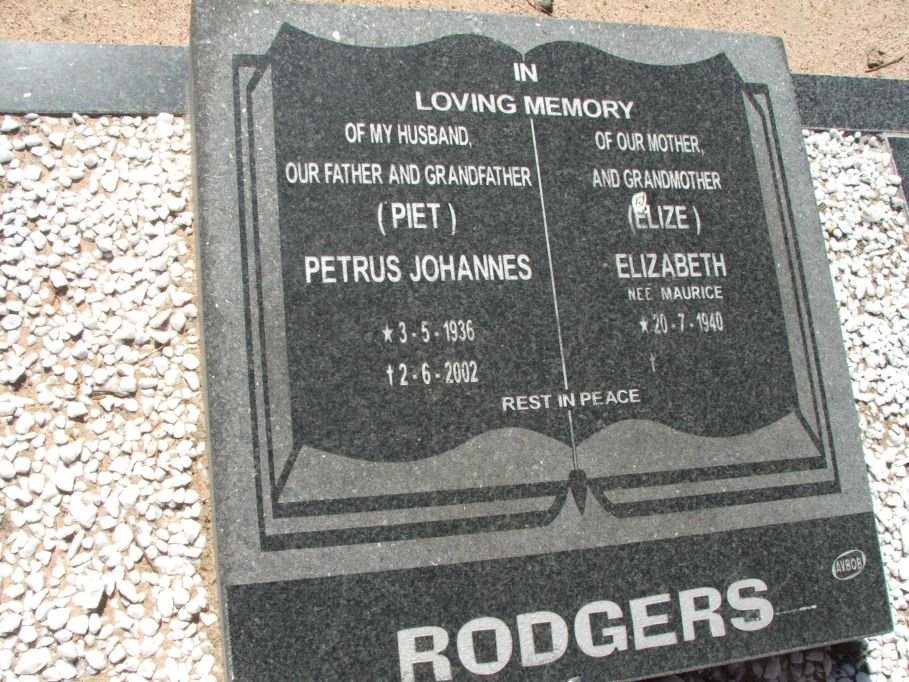 RODGERS Petrus Johannes 1936-2002 &amp; Elizabeth MAURICE 1940-