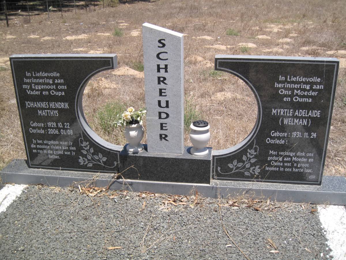 SCHREUDER Johannes Hendrik Matthys 1929-2006 &amp; Myrtle Adelaide WELMAN 1931-
