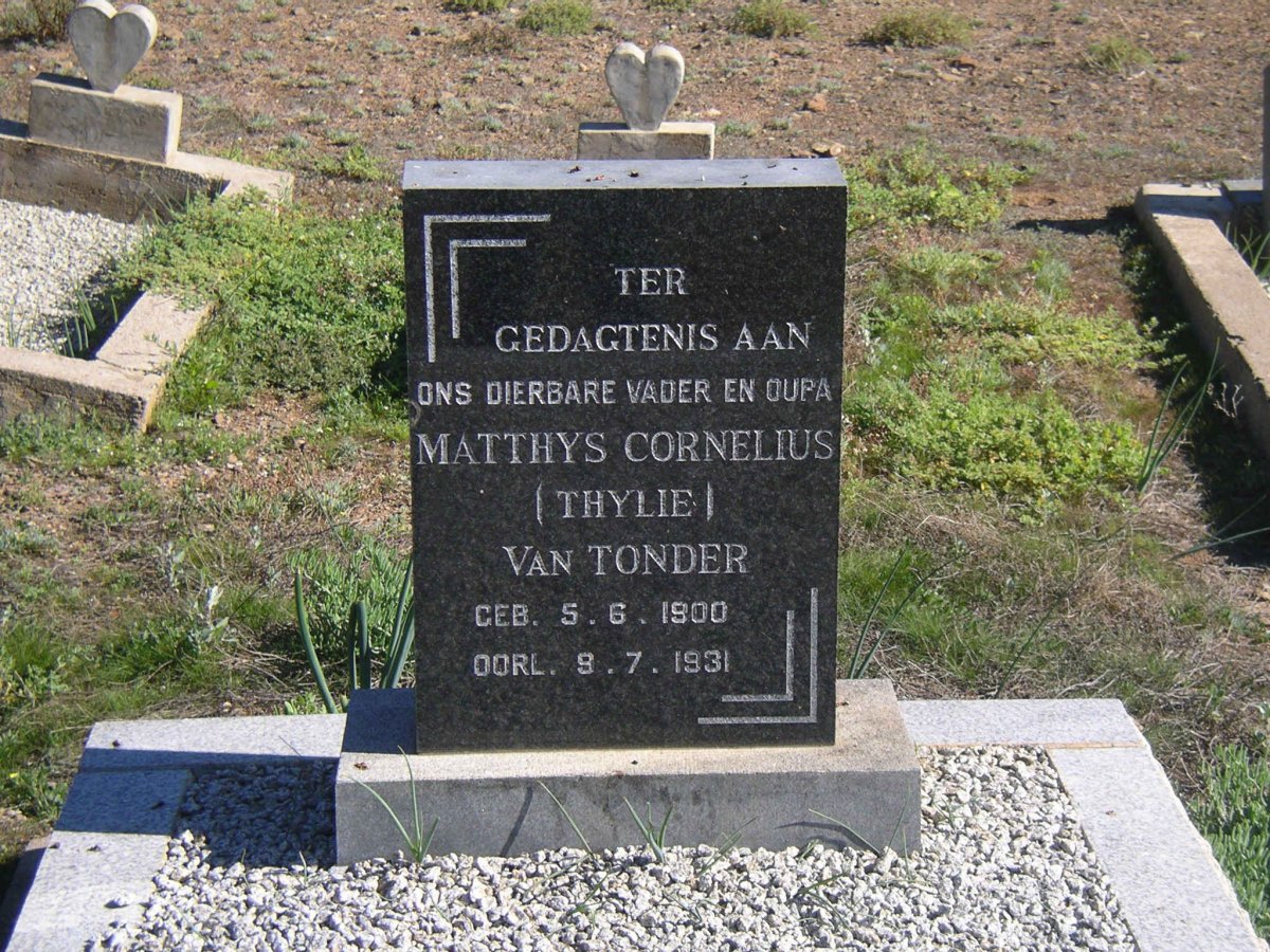 TONDER Matthys Cornelius, van 1900-1931