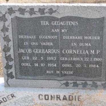 CONRADIE Jacob Gerhardus 1893-1954 &amp; Cornelia M.P. LE ROUX 1900-1984