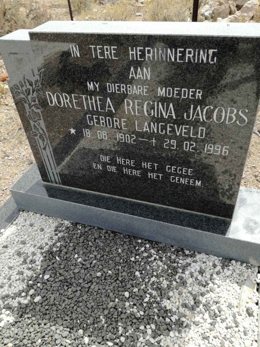 JACOBS Dorethea Regina nee LANGEVELD 1902-1996