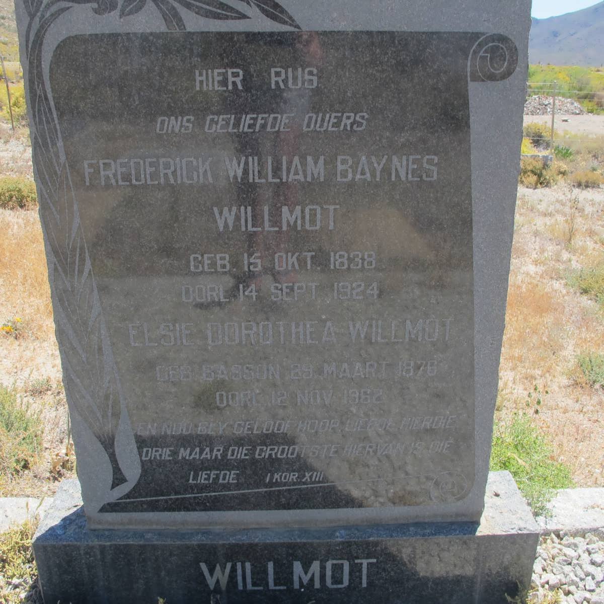 WILLMOT Frederick William Baynes 1838-1924 &amp; Elsie Dorothea BASSON 1876-1962