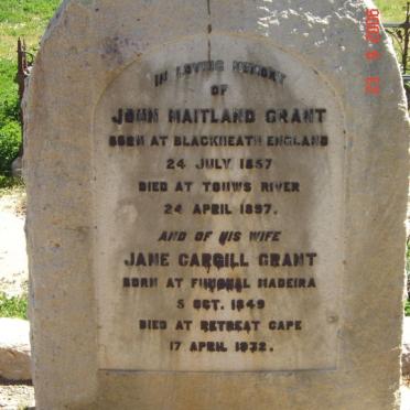 GRANT John Maitland 1857-1897 &amp; Jane CARGILL 1849-1932