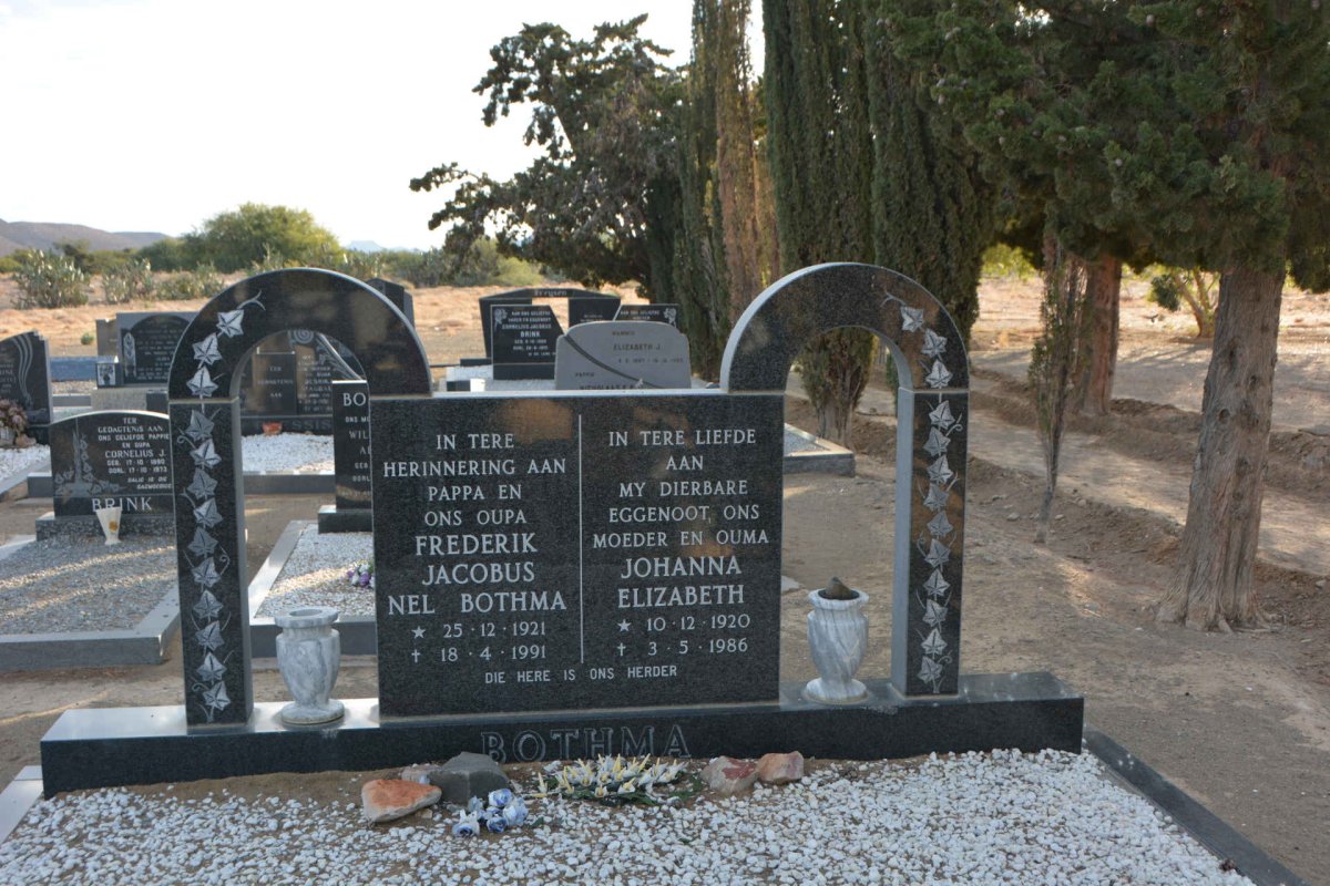 BOTHMA Frederik Jacobus Nel 1921-1991 &amp; Johanna Elizabeth 1920-1986