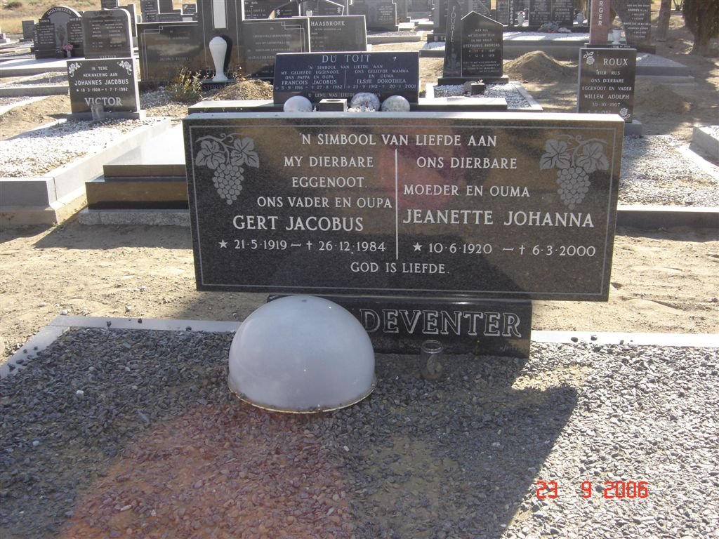 DEVENTER Gert Jacobus, van 1919-1984 &amp; Jeanette Johanna 1920-2000