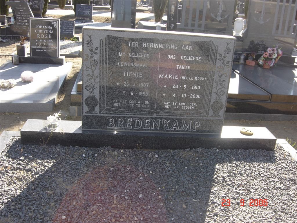 BREDENKAMP Tienie 1907-1990 &amp; Marie  LE ROUX 1910-2000