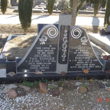 SCOTT Jacobus van Tonder 1914-1992 &amp; Johanna Dorothea 1932-1986