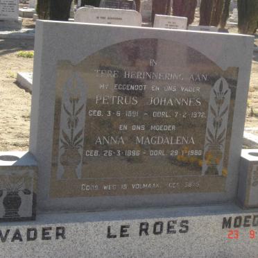 ROES Petrus Johannes, le 1891-1972 &amp; Anna Magdalena 1896-1980