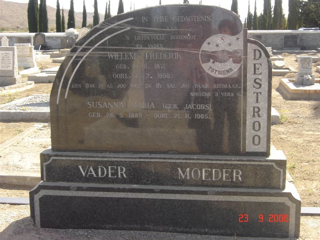 DESTROO Willem Frederik 1871-1956 &amp; Susanna Maria Jacobs 1889-1965