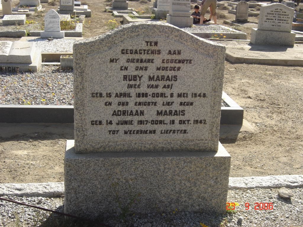 MARAIS Adriaan 1917-1942 &amp; Ruby VAN AS 1898-1948