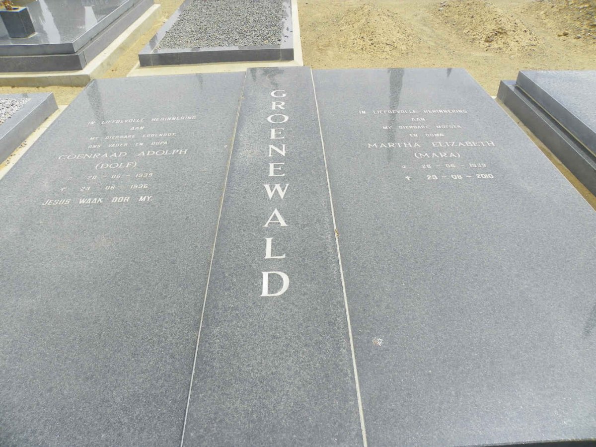 GROENEWALD Coenraad Adolph 1939-1996 &amp; Martha Elizabeth 1939-2010