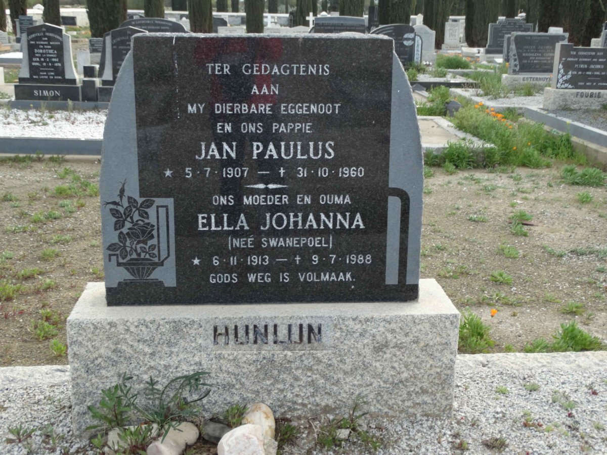 HUNLUN Jan Paulus 1907-1960 &amp; Ella Johanna SWANEPOEL 1913-1988