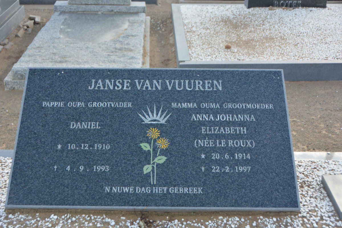 VUUREN Daniel, Janse van 1910-1993 &amp; Anna Johanna Elizabeth LE ROUX 1914-1997