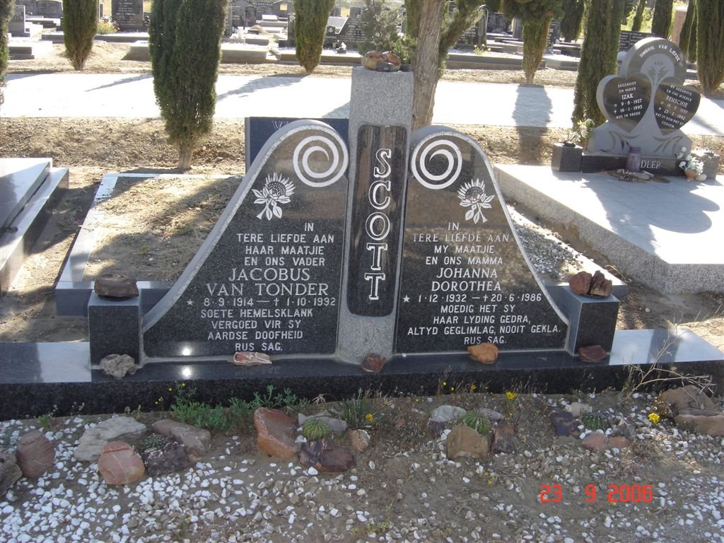 SCOTT Jacobus van Tonder 1914-1992 &amp; Johanna Dorothea 1932-1986