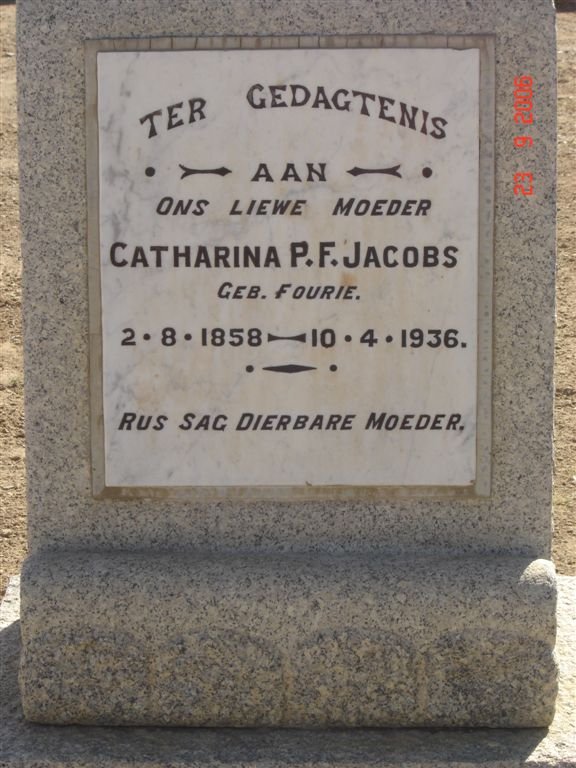 JACOBS Catharina P.F. nee FOURIE 1858-1936