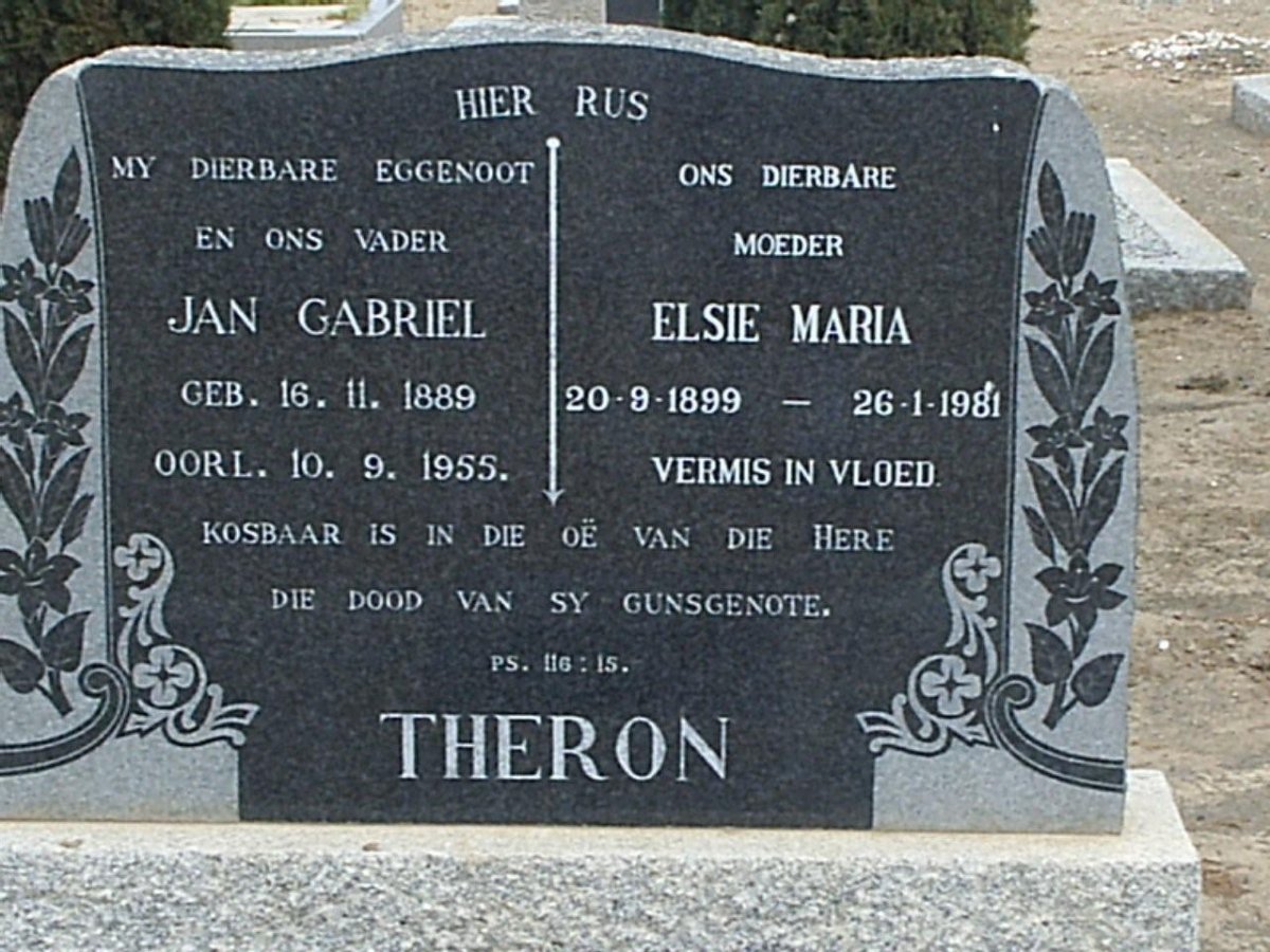 THERON Jan Gabriel 1889-1955 &amp; Elsie Maria 1899-1981