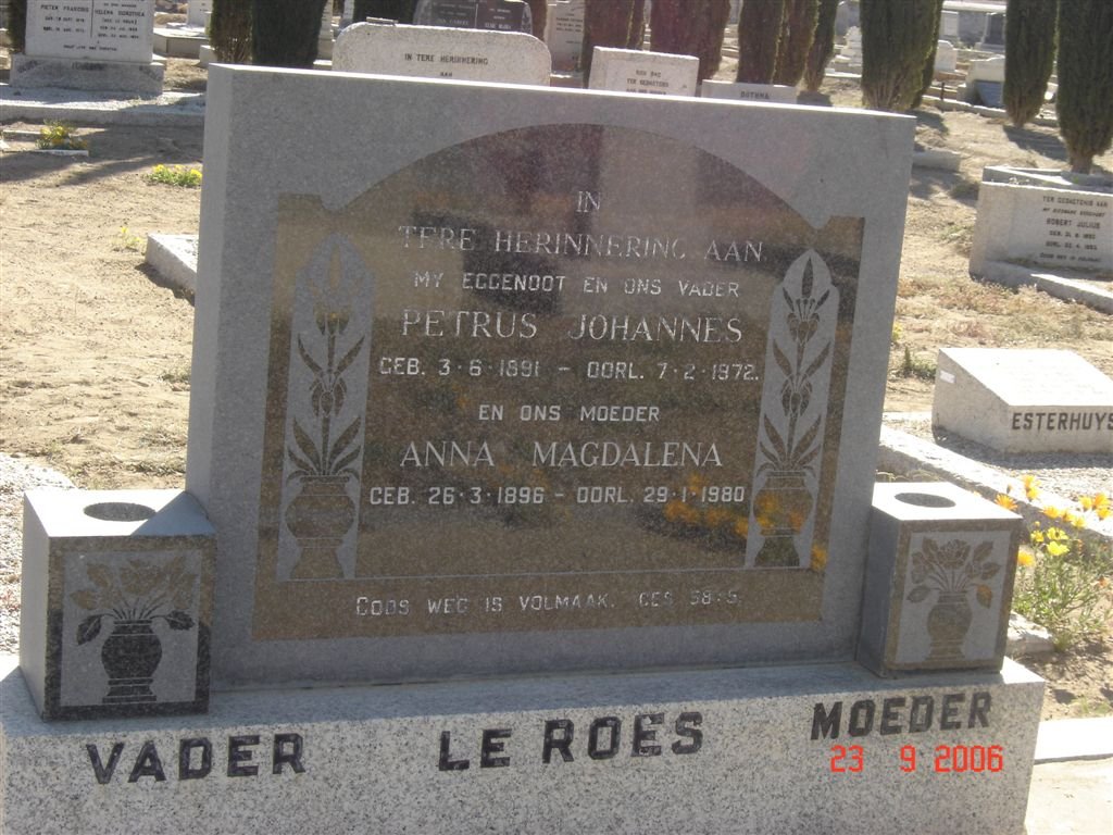 ROES Petrus Johannes, le 1891-1972 &amp; Anna Magdalena 1896-1980