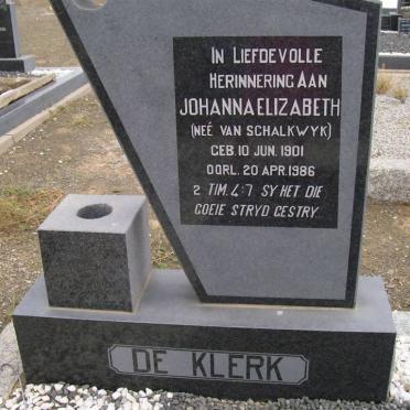KLERK Johanna Elizabeth, de nee VAN SCHALKWYK 1901-1986