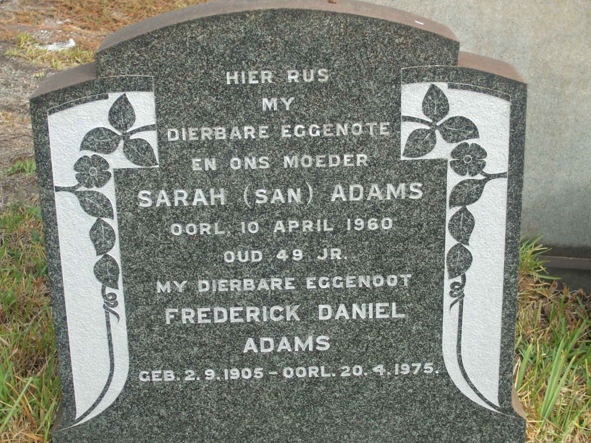ADAMS Frederick Daniel 1905-1975 &amp; Sarah -1960