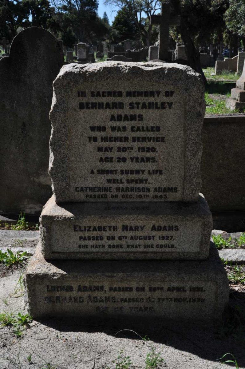 ADAMS Bernard Stanley -1920 :: ADAMS Catherine Harrison -1943 :: ADAMS Elizabeth Mary -1927
