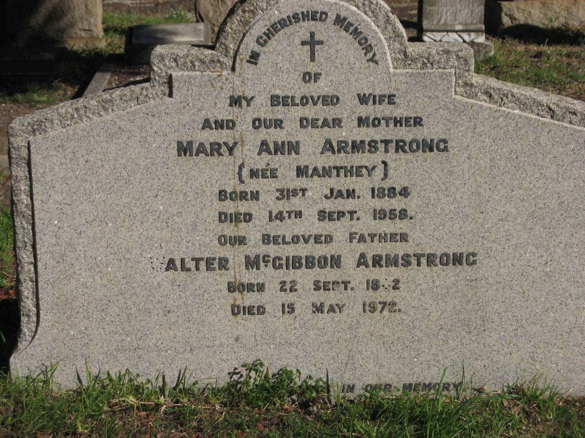 ARMSTRONG Walter McGibbon 18?2-1972 &amp; Mary Ann MANTHEY 1884-1958